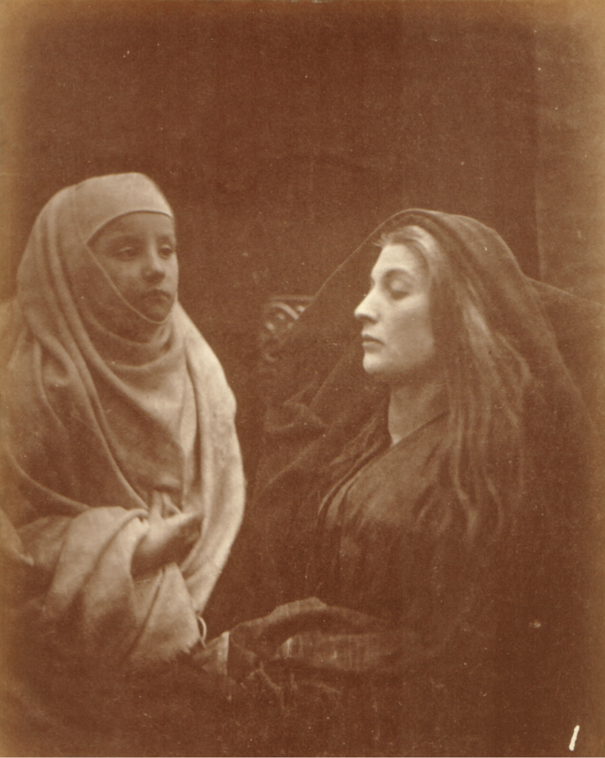 Julia Margaret Cameron, 'The Little Novice and the Queen', plate XI from Idylls of the King, albument print 1874
