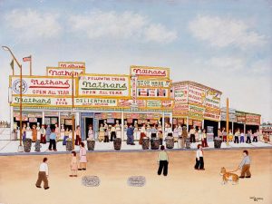 Image credit: Vestie Davis (1903-1978) Nathan's Coney Island, 1971 Paint on canvas 18 x 24 in. (45.72 x 60.96 cm) Milwaukee Art Museum american stuff