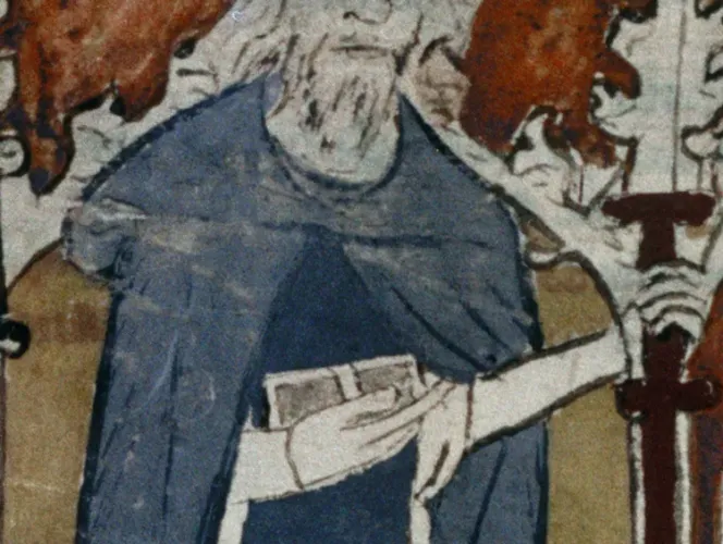 Richard Rolle depicted c.1400 in Bodleian Library MS Laud Misc 528, fol2v.