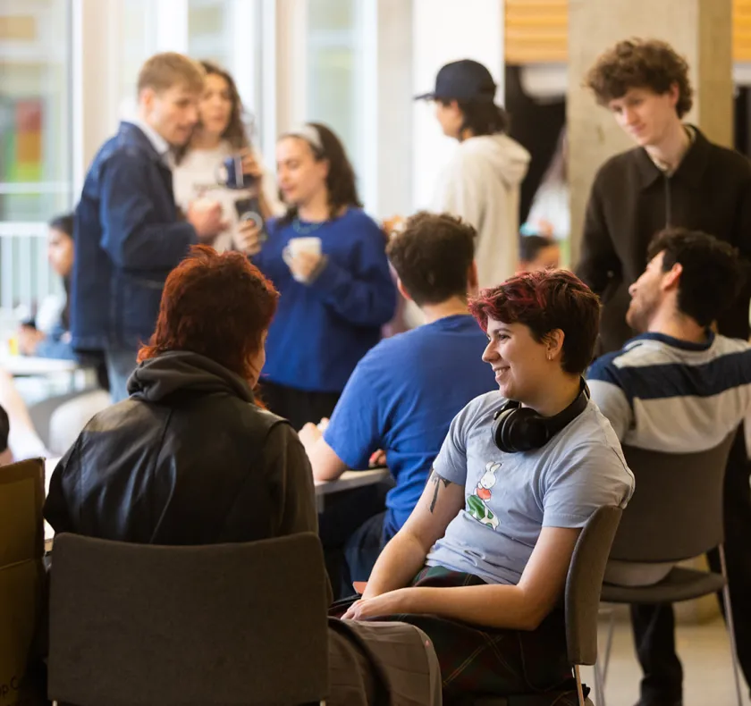 students socialising in Faculty foyer