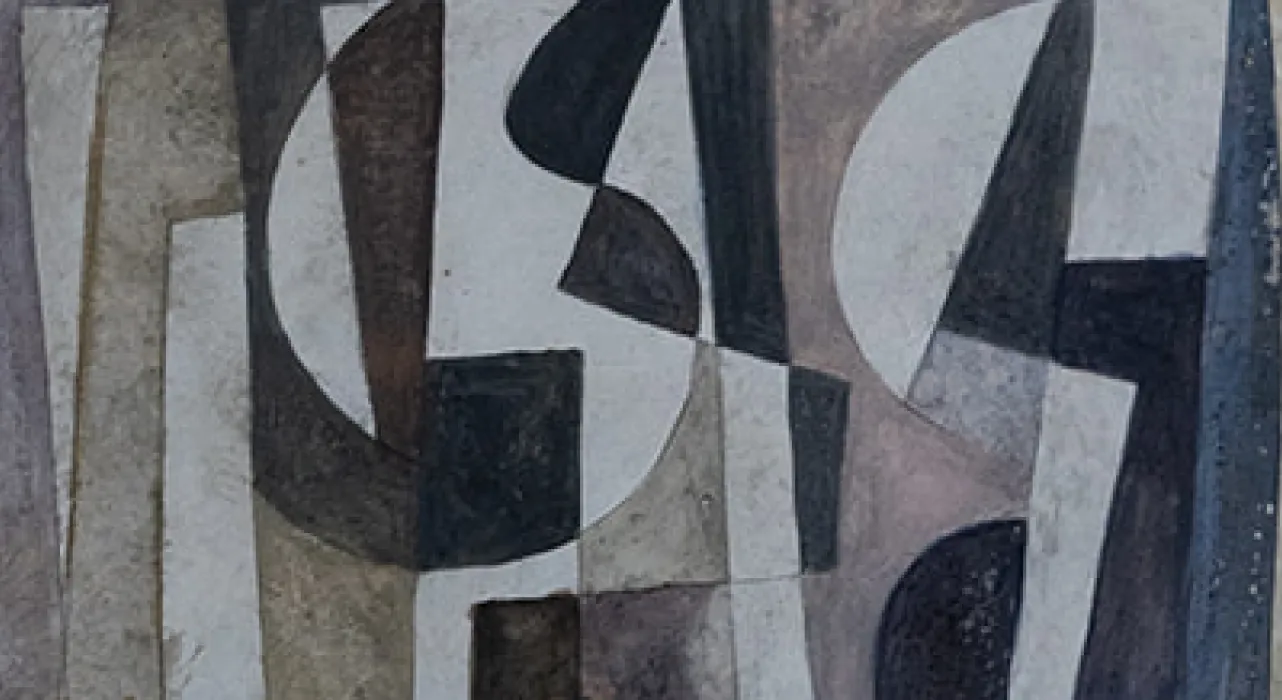 abstract art hanging above board table