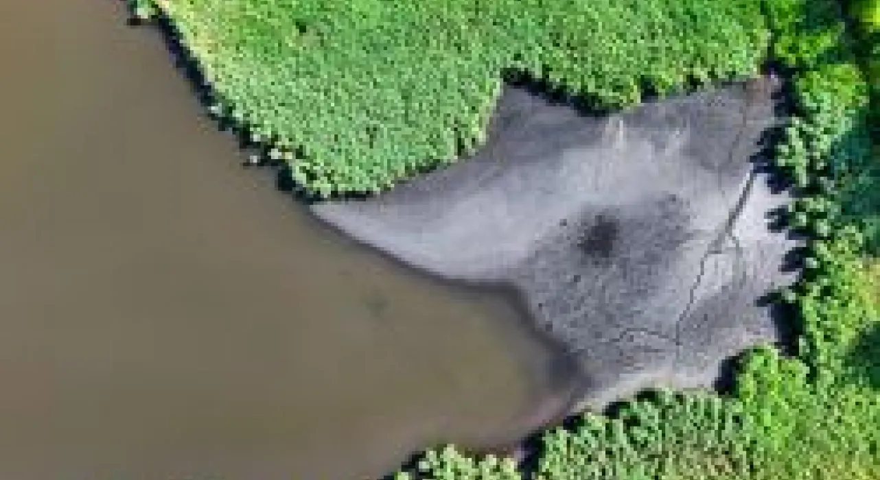 aerial view of water and land