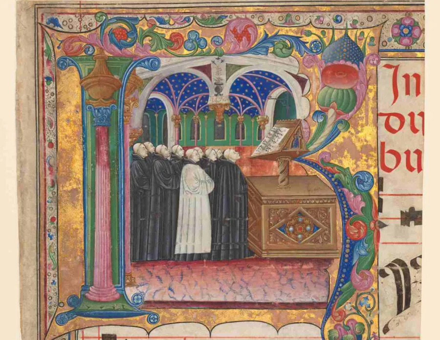 Monks Singing in an Initial "K" from a Choir Book
