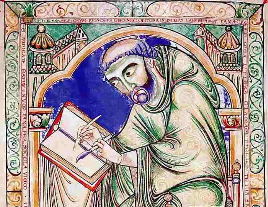 Scribe working at a lectern