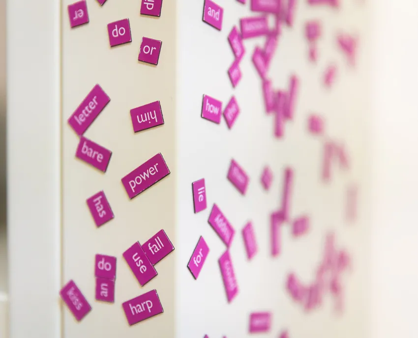 pink magnetic words jumbled up