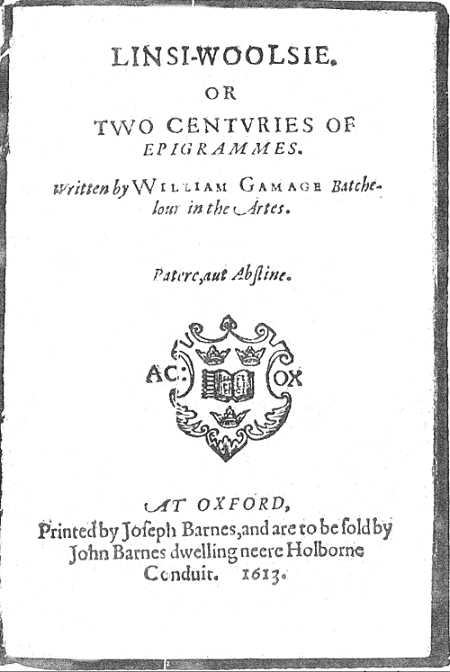 Titlepage of Linsi-Woolsie, by William Gamage